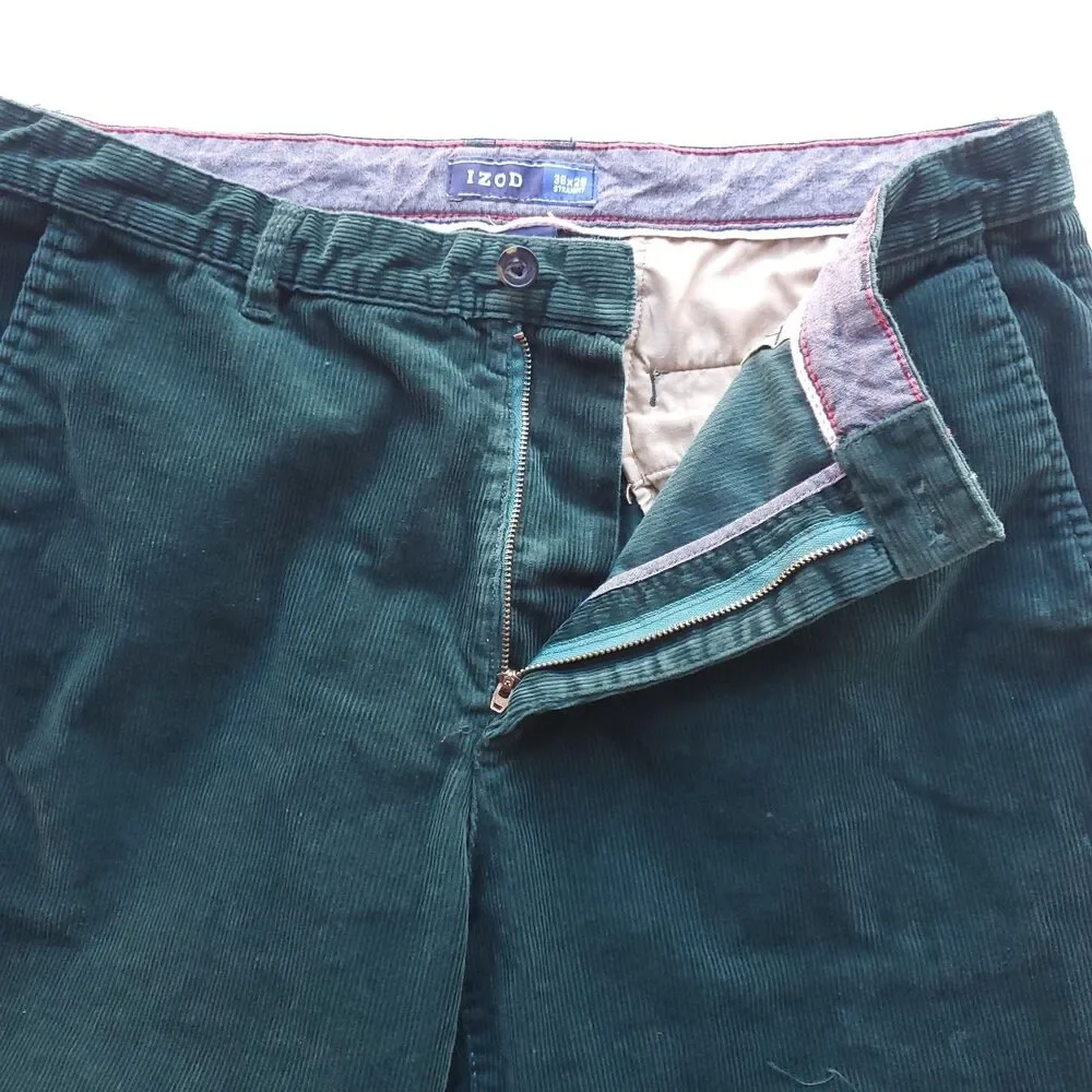 IZOD Corduroy Pants 35 x 28 (36x29 Label) Green Straight Leg Casual Chino Preppy - Picture 3 of 11